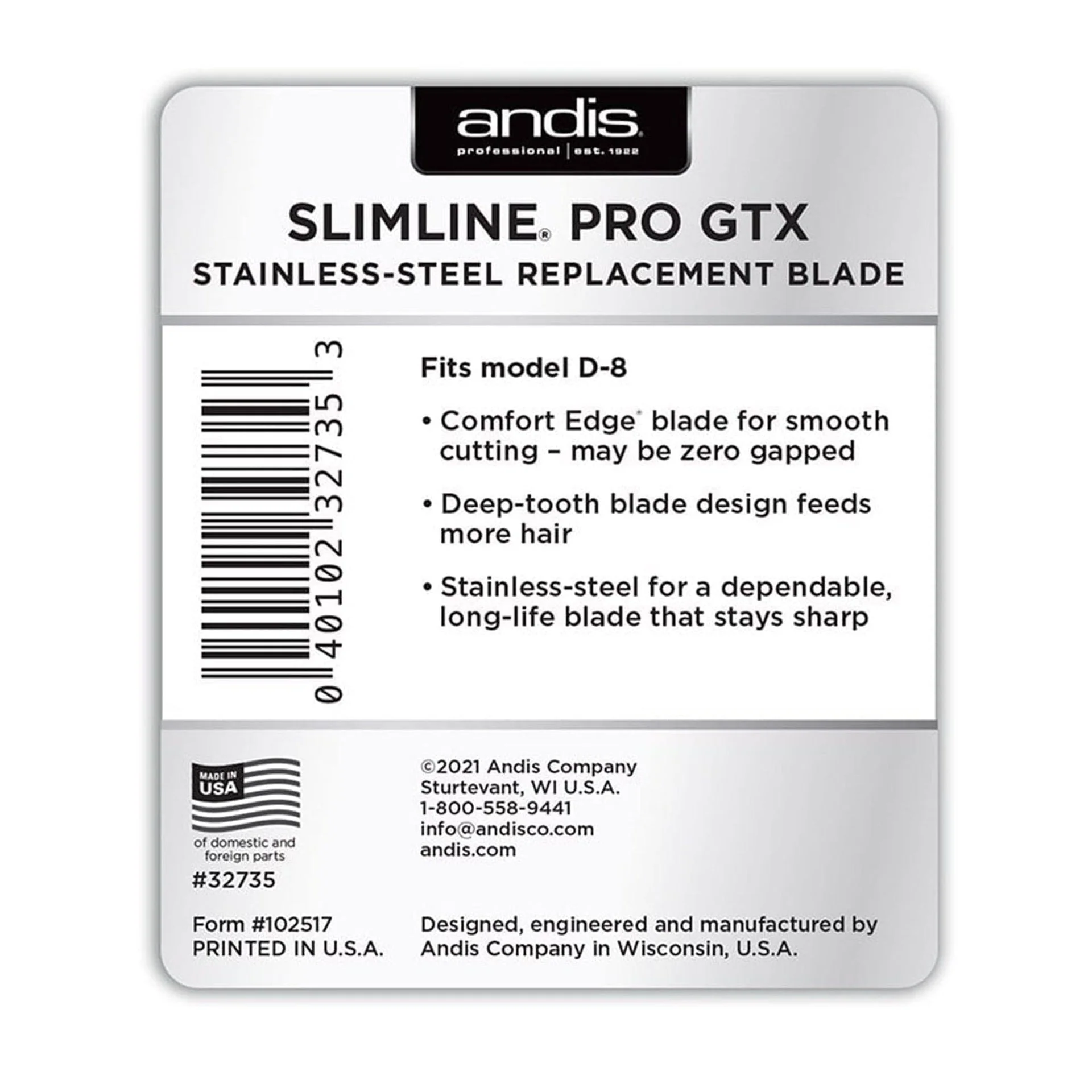 Andis - Slimline D8 PRO GTX Replacement Blade 32735 - Image 4