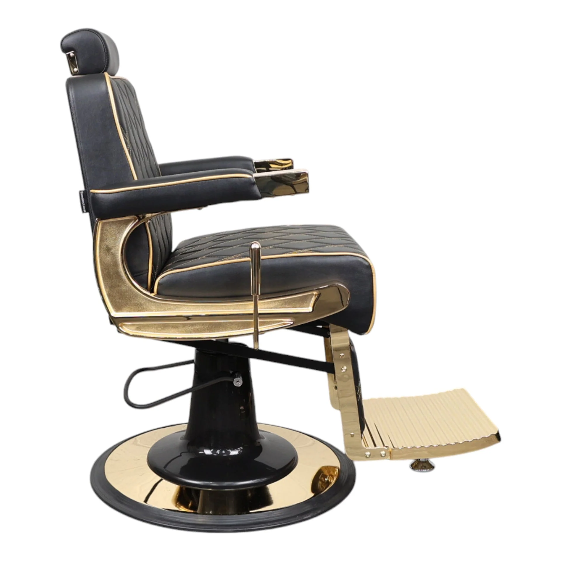 Barber Chair - Elegant Black & Gold Diamond-Stitched & Gold Accents - Image 3