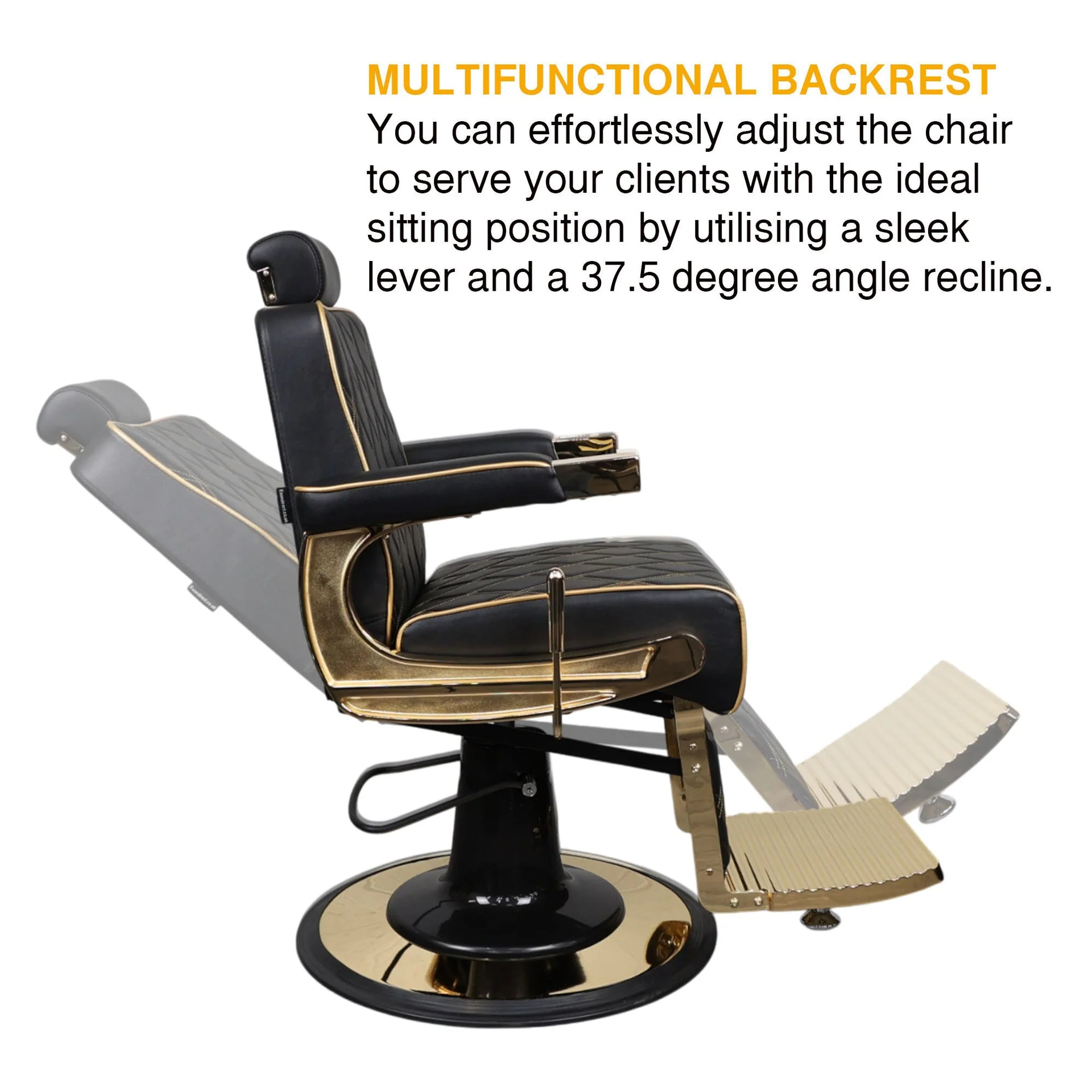 Barber Chair - Elegant Black & Gold Diamond-Stitched & Gold Accents - Image 4
