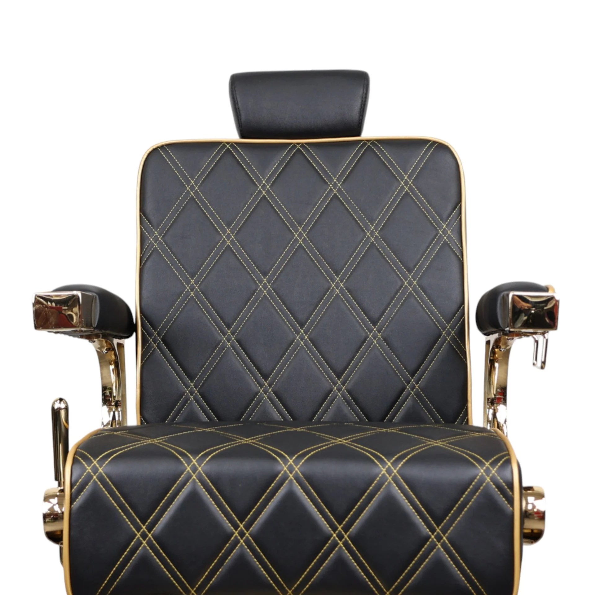 Barber Chair - Elegant Black & Gold Diamond-Stitched & Gold Accents - Image 5
