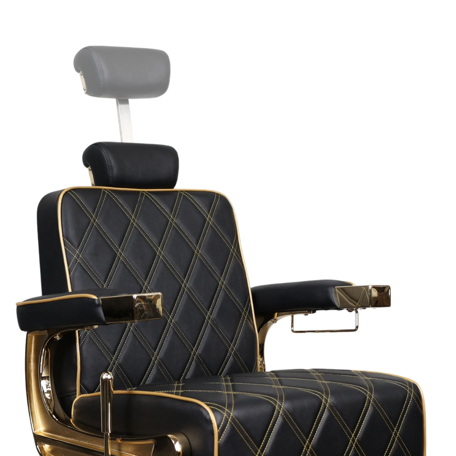 Barber Chair - Elegant Black & Gold Diamond-Stitched & Gold Accents - Image 6