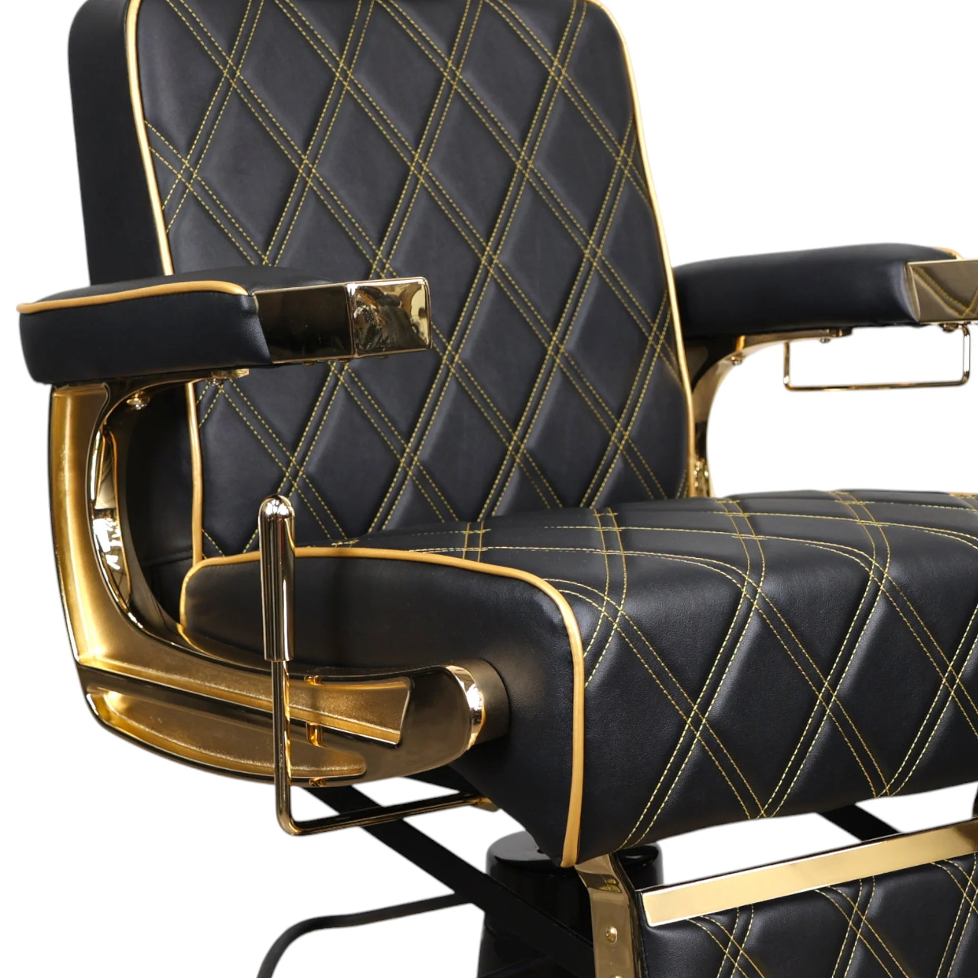 Barber Chair - Elegant Black & Gold Diamond-Stitched & Gold Accents - Image 7