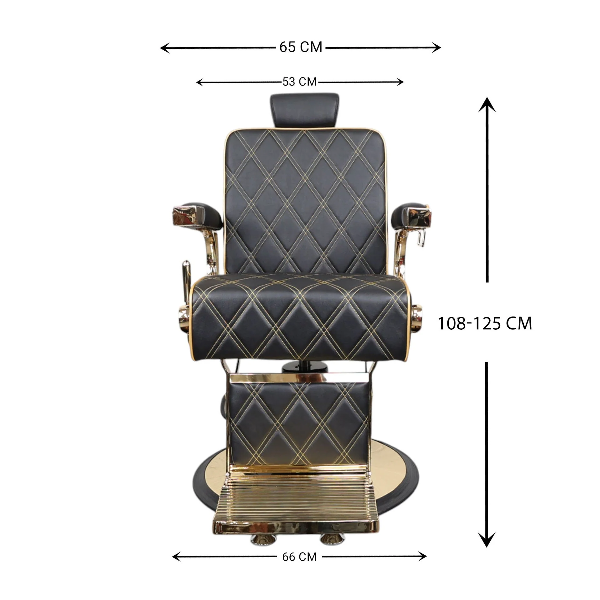 Barber Chair - Elegant Black & Gold Diamond-Stitched & Gold Accents - Image 9