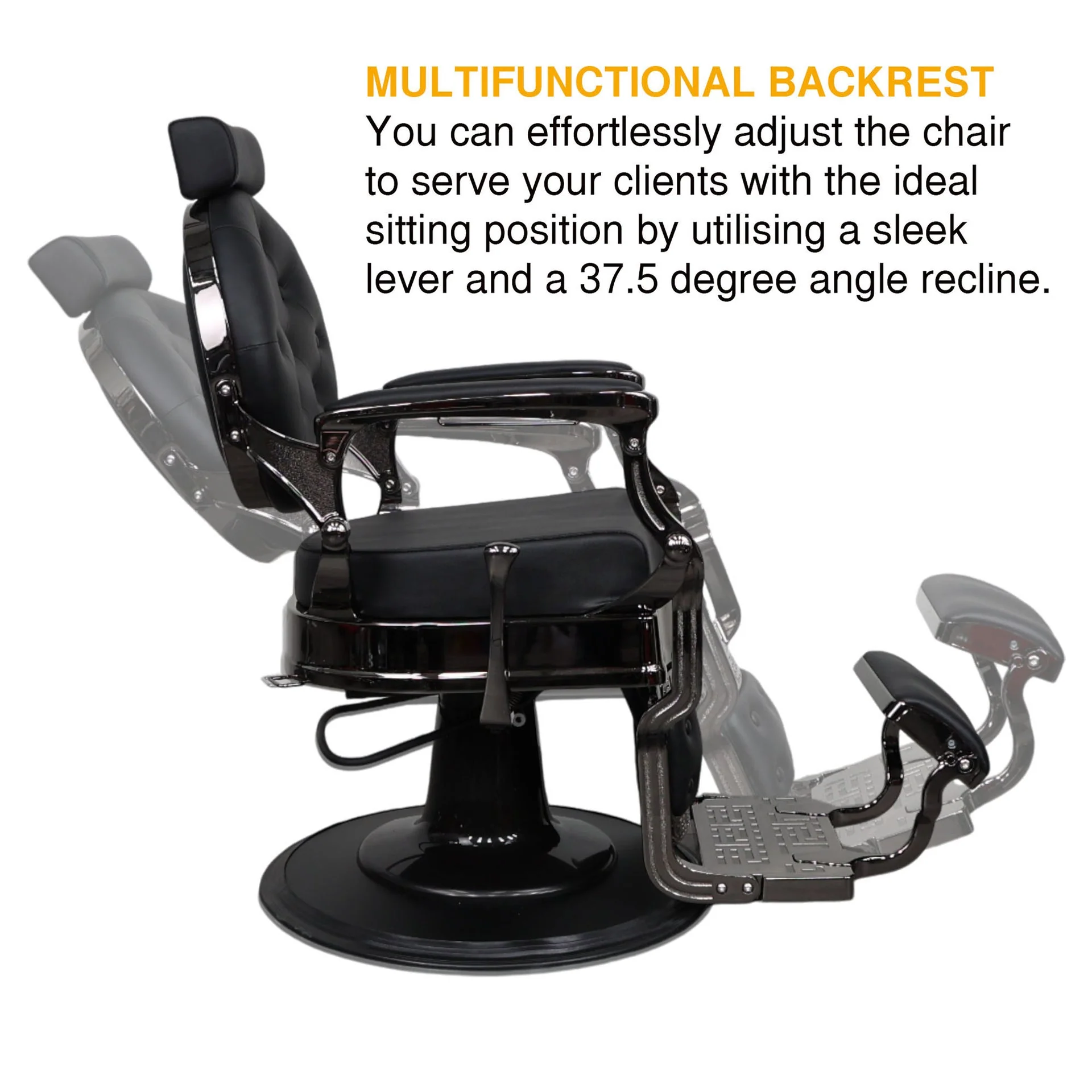 Barber Chair - Vintage Style Black & Shiny Black Accents - Image 6