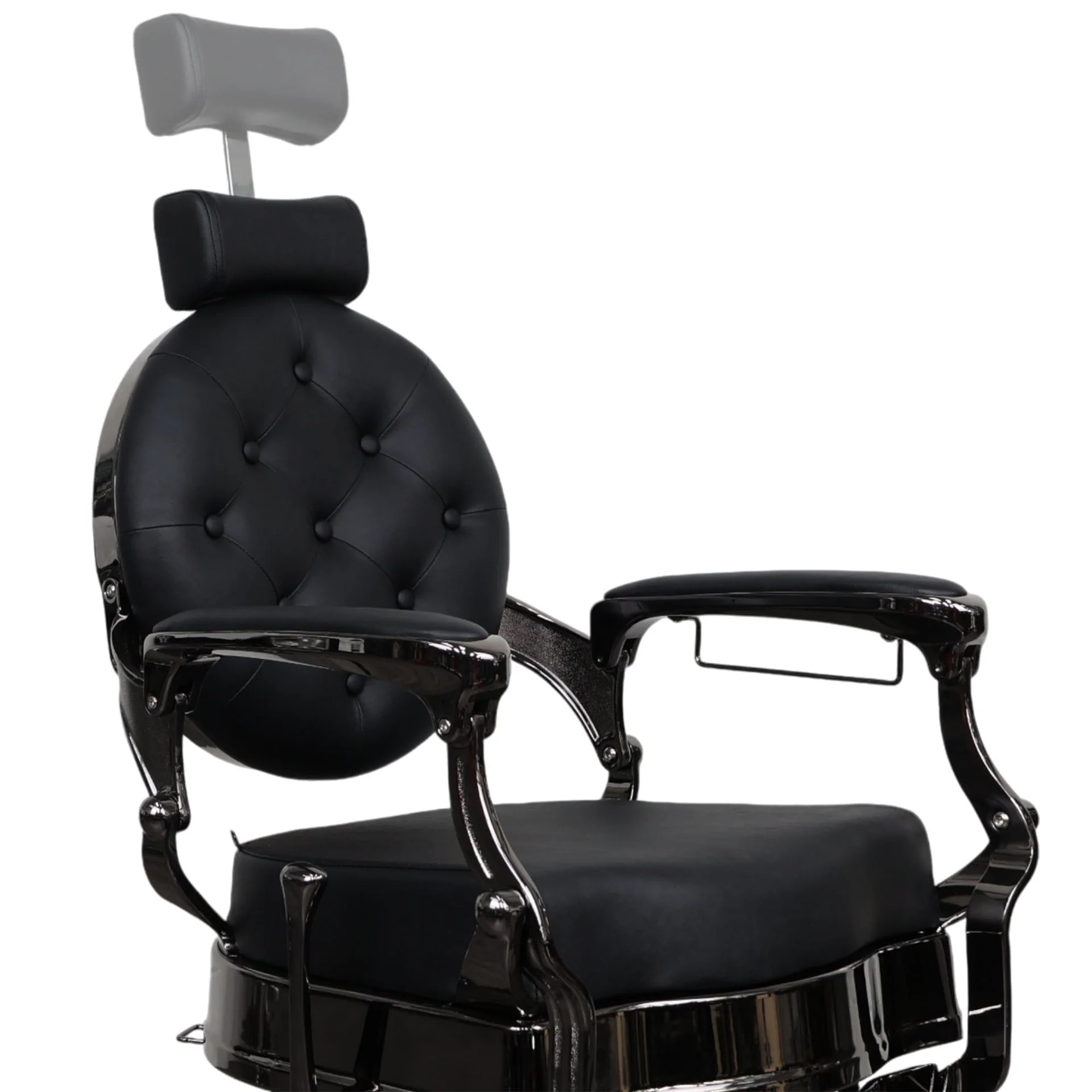 Barber Chair - Vintage Style Black & Shiny Black Accents - Image 7