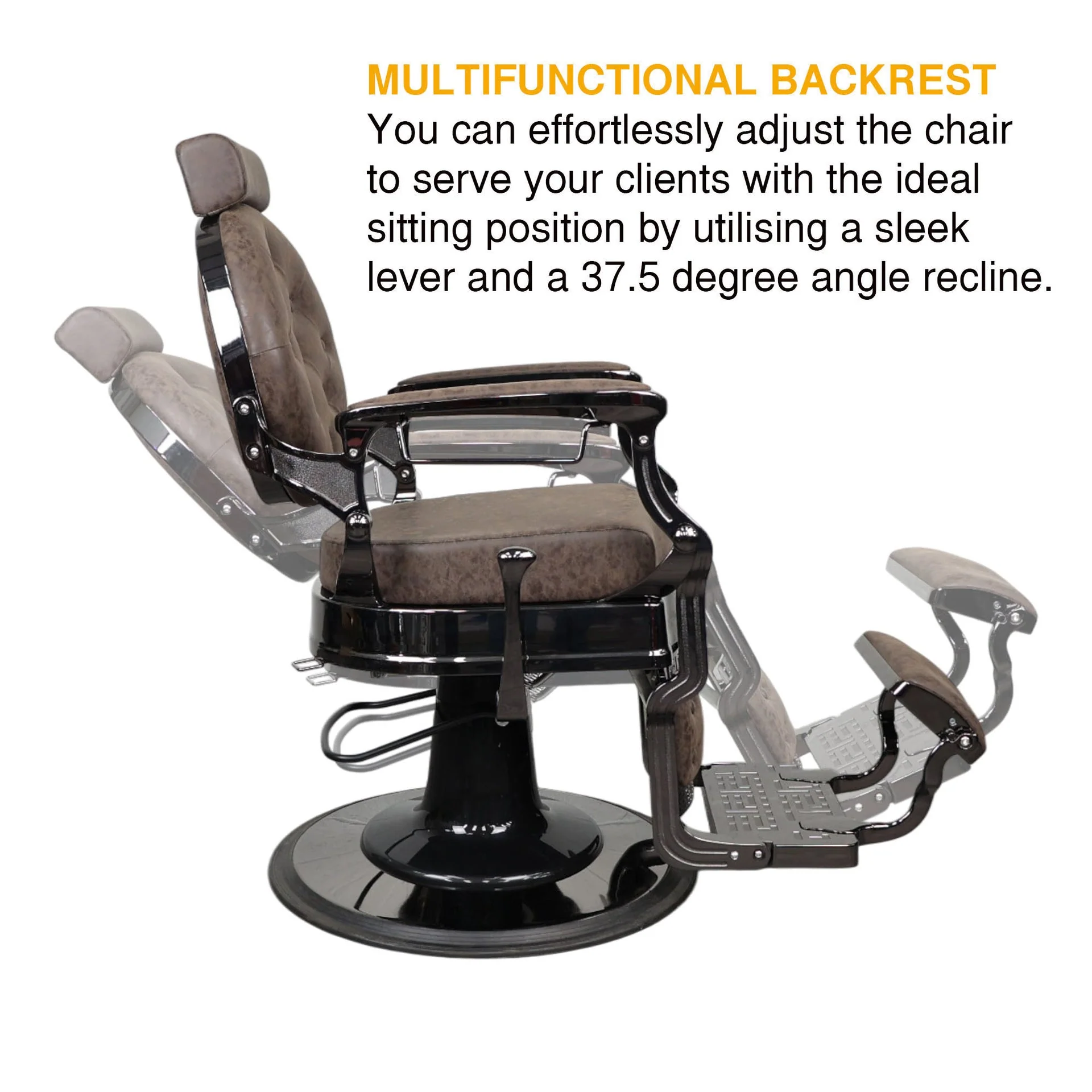 Barber Chair - Vintage Style Brown & Shiny Black Accents - Image 5