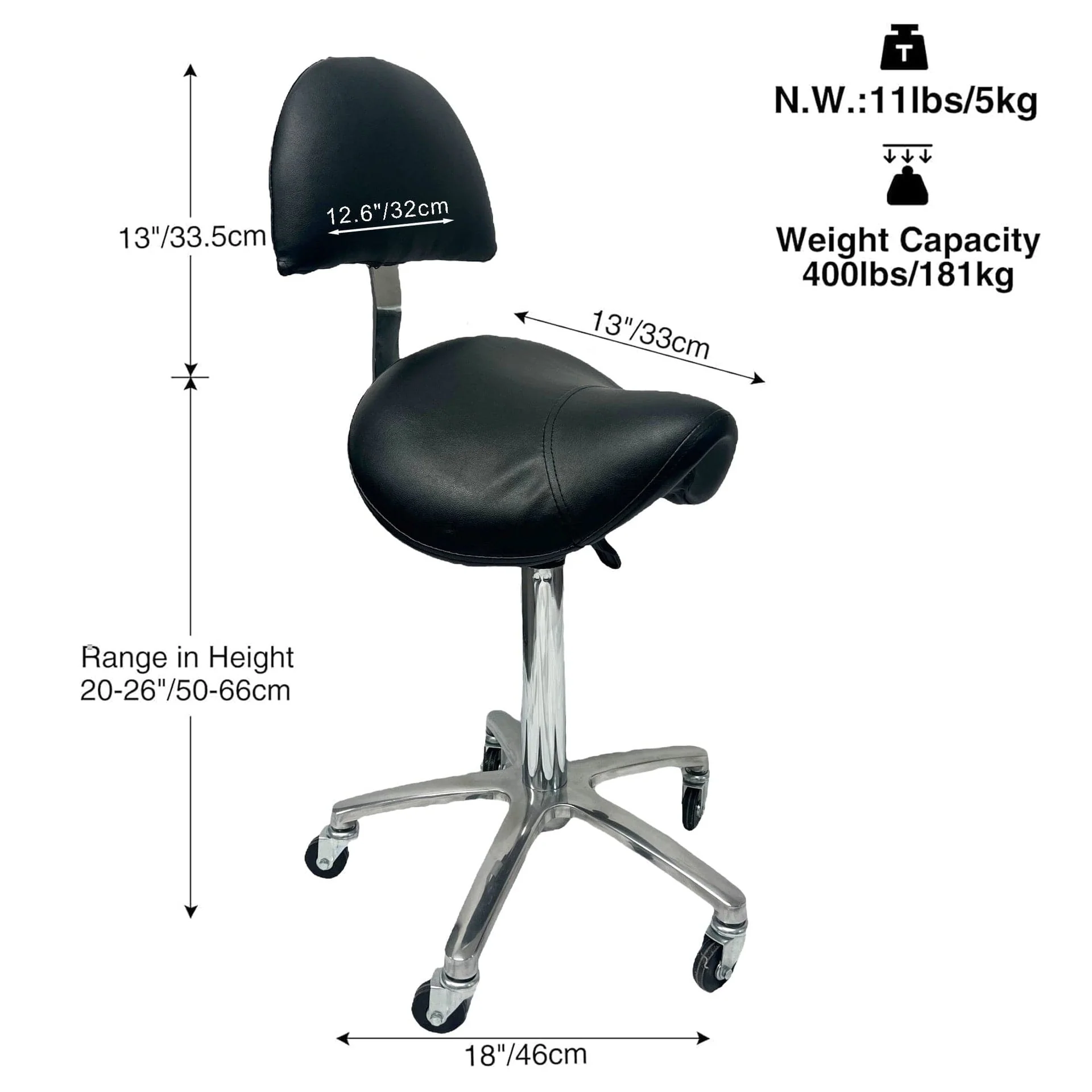 Eson - Saddle Chair with Backrest Ergonomic Rolling Stool for Salon & Clinic - Image 4