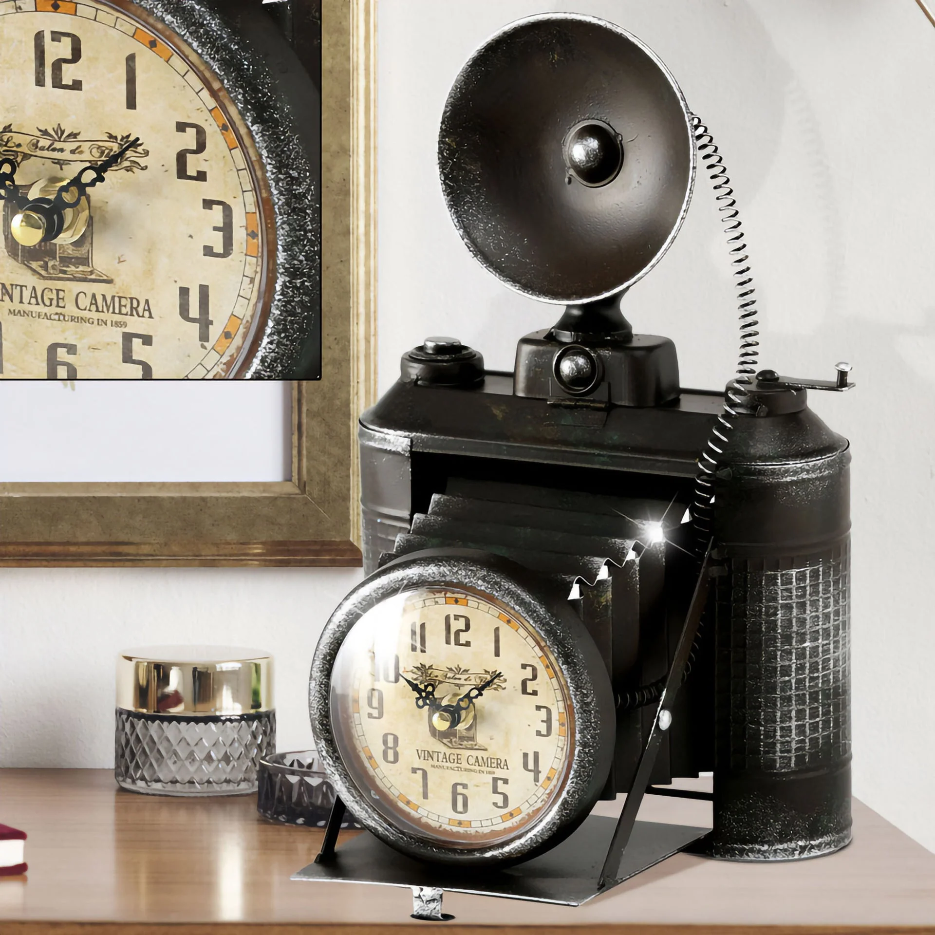 Eson - Table Clock Retro Camera Black 33cm - Image 4