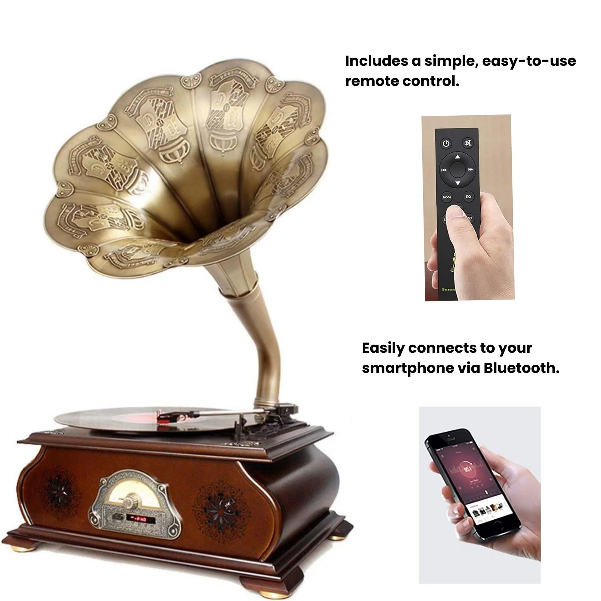 Eson - Vintage Style Gramophone Bluetooth & Vinyl Music System - Image 5