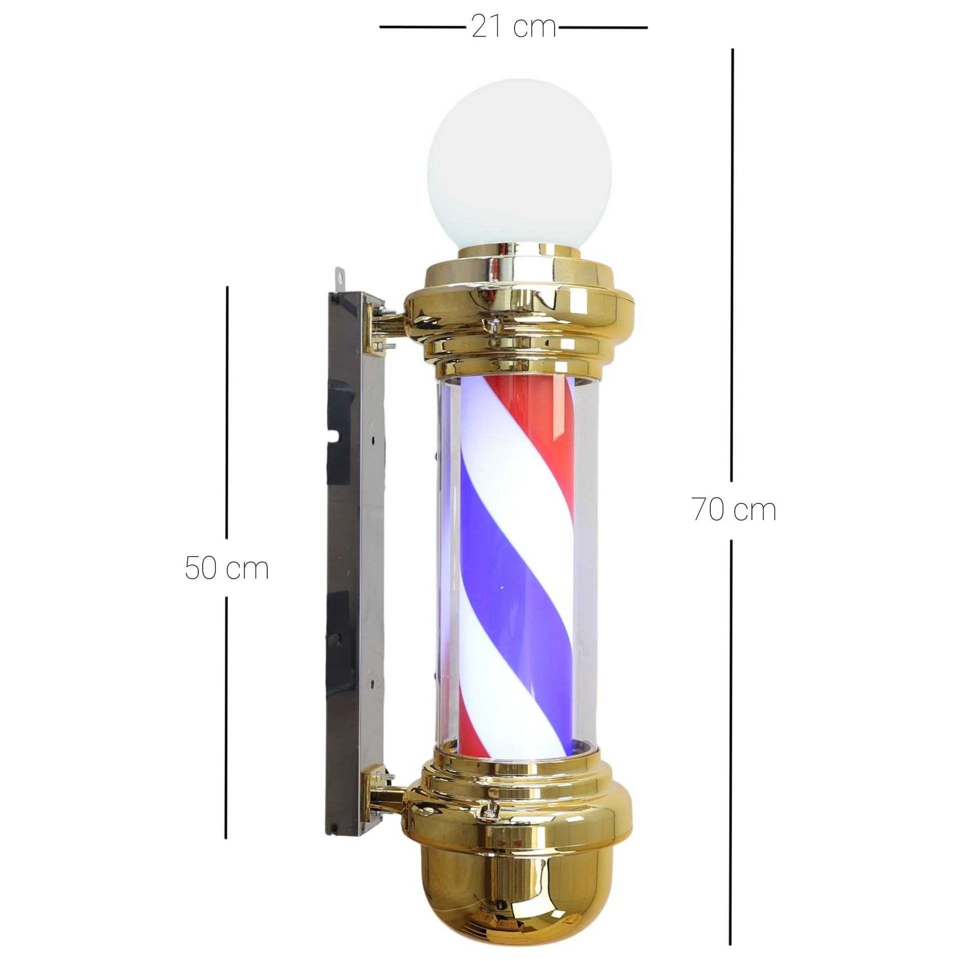 Gabri - Barber Pole Light With Open Sign (Gold Red White Blue Stripes) 70cm - Image 3