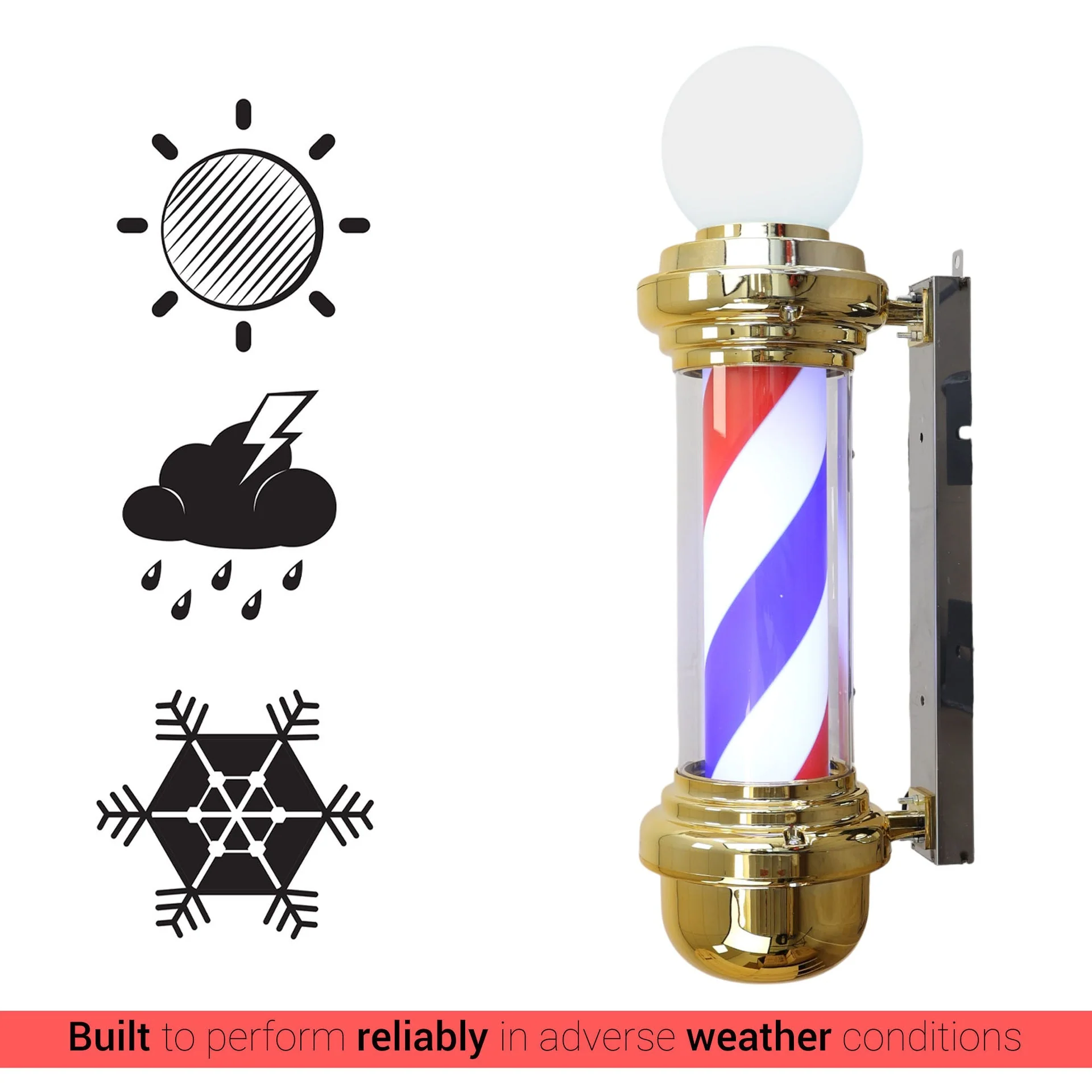 Gabri - Barber Pole Light With Open Sign (Gold Red White Blue Stripes) 70cm - Image 6