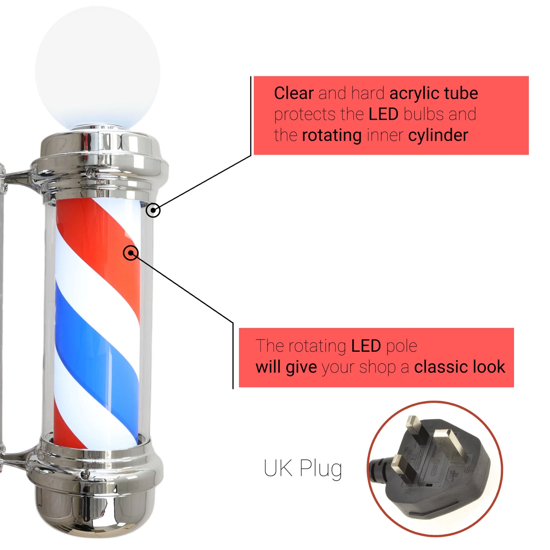 Gabri - Classic Barber Pole Light With Open Sign 85cm - Image 10