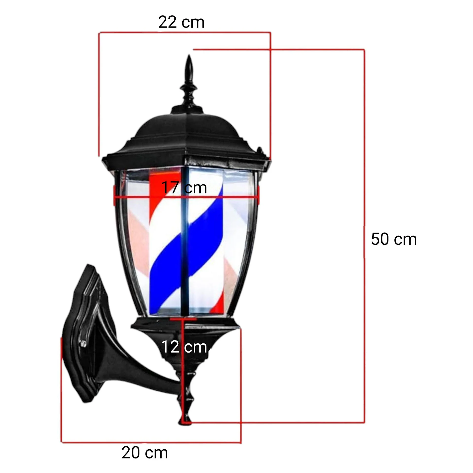 Gabri - Lantern Barber Pole Light (Black, Red White Blue Stripes) 50cm - Image 3
