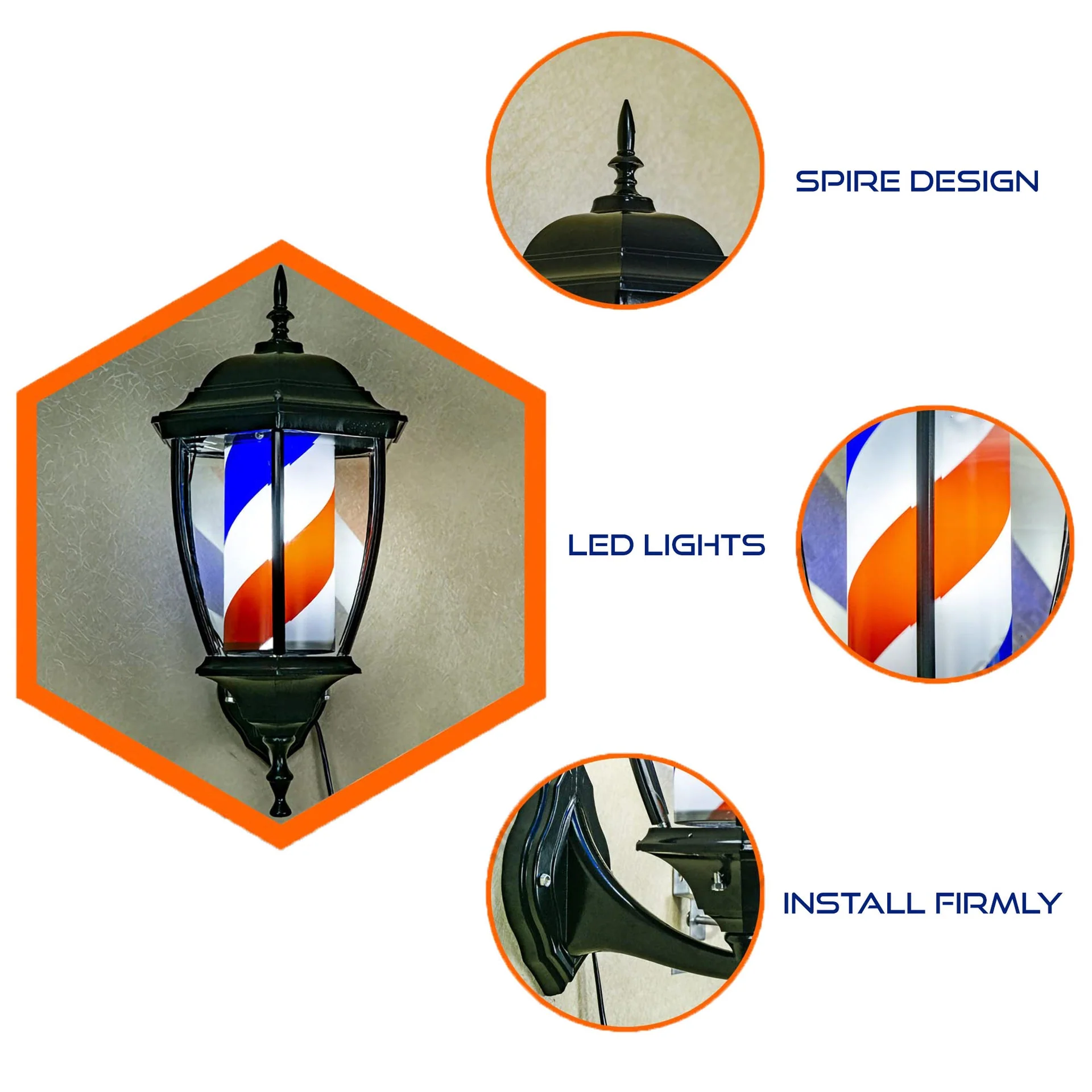 Gabri - Lantern Barber Pole Light (Black, Red White Blue Stripes) 50cm - Image 5