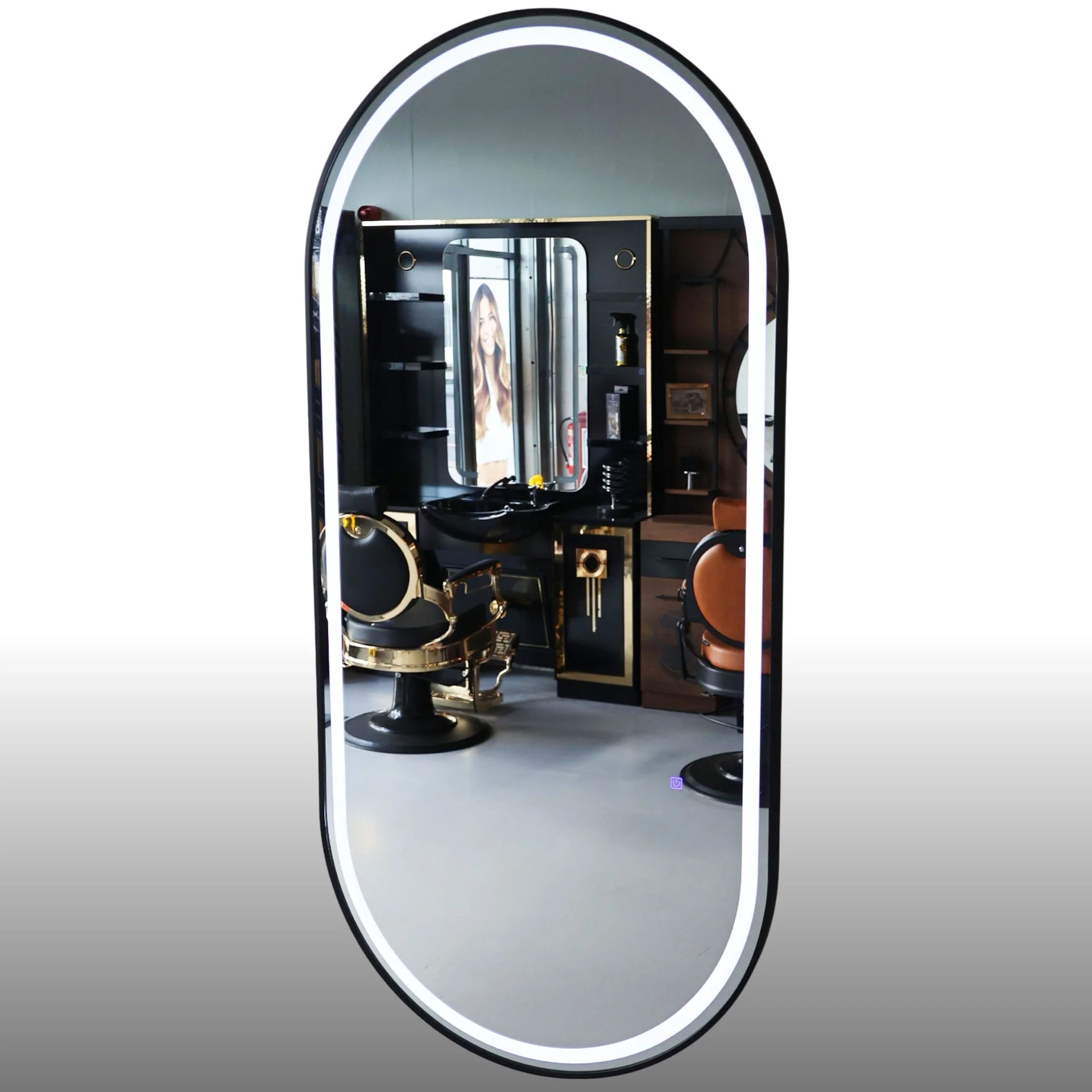 Salon Mirror - Oval LED with Black Frame & Border Light - Image 3