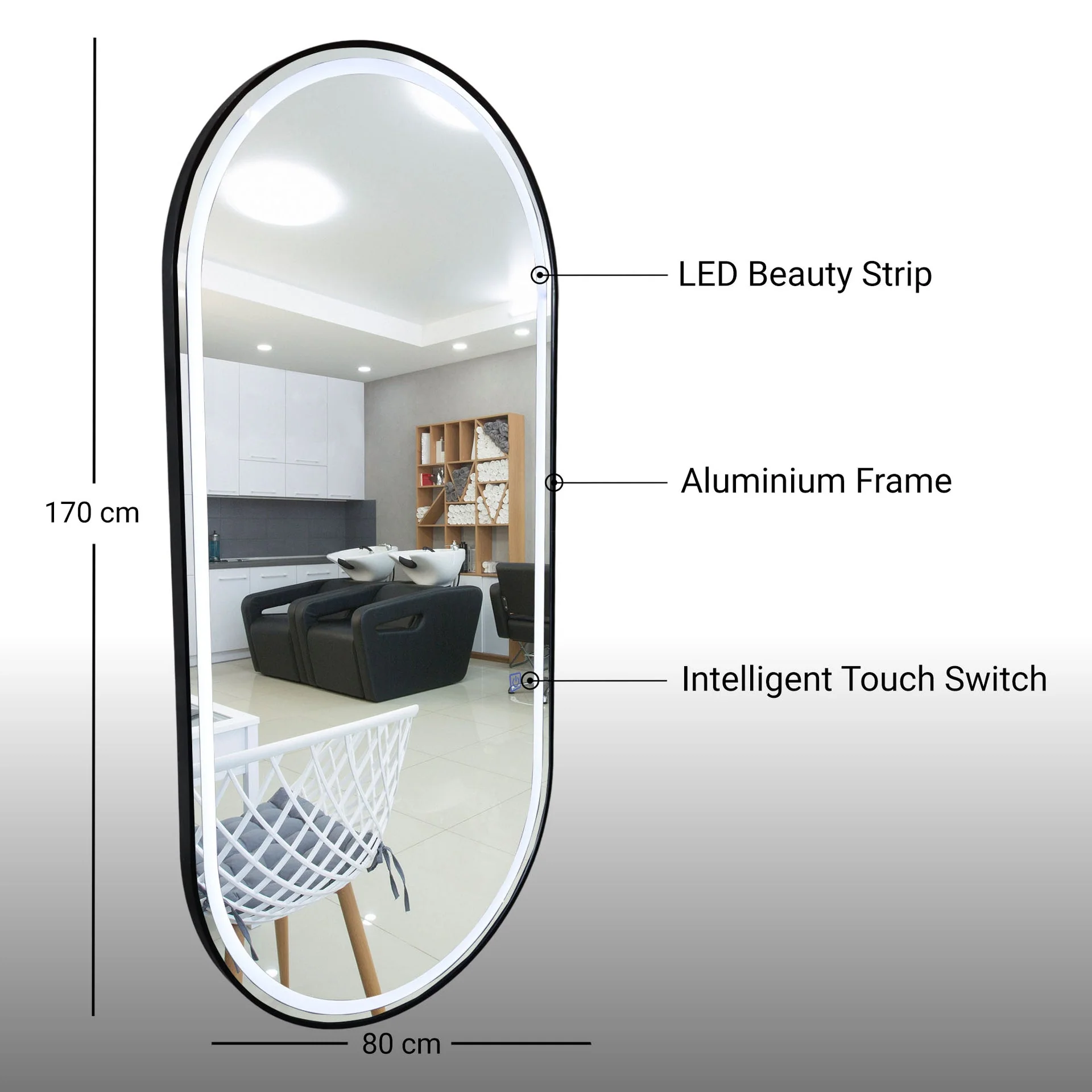 Salon Mirror - Oval LED with Black Frame & Border Light - Image 4