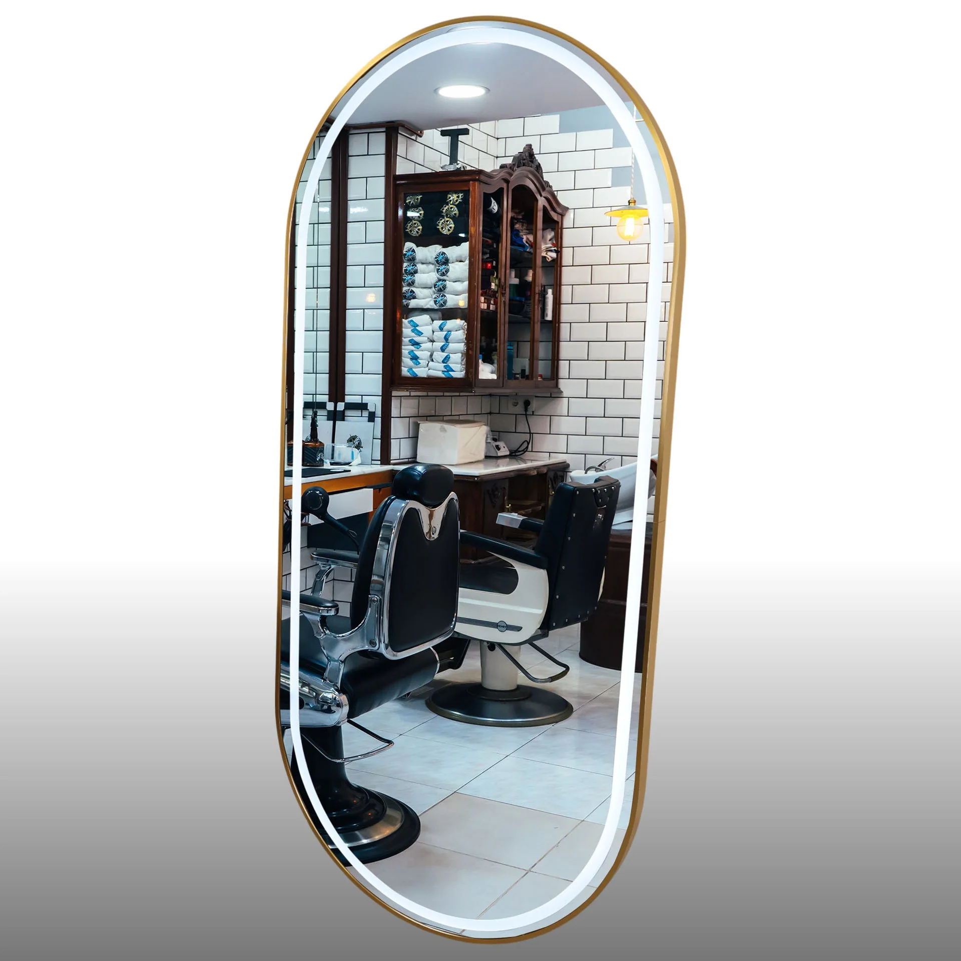 Salon Mirror - Oval LED with Gold Frame & Border Light - Image 3