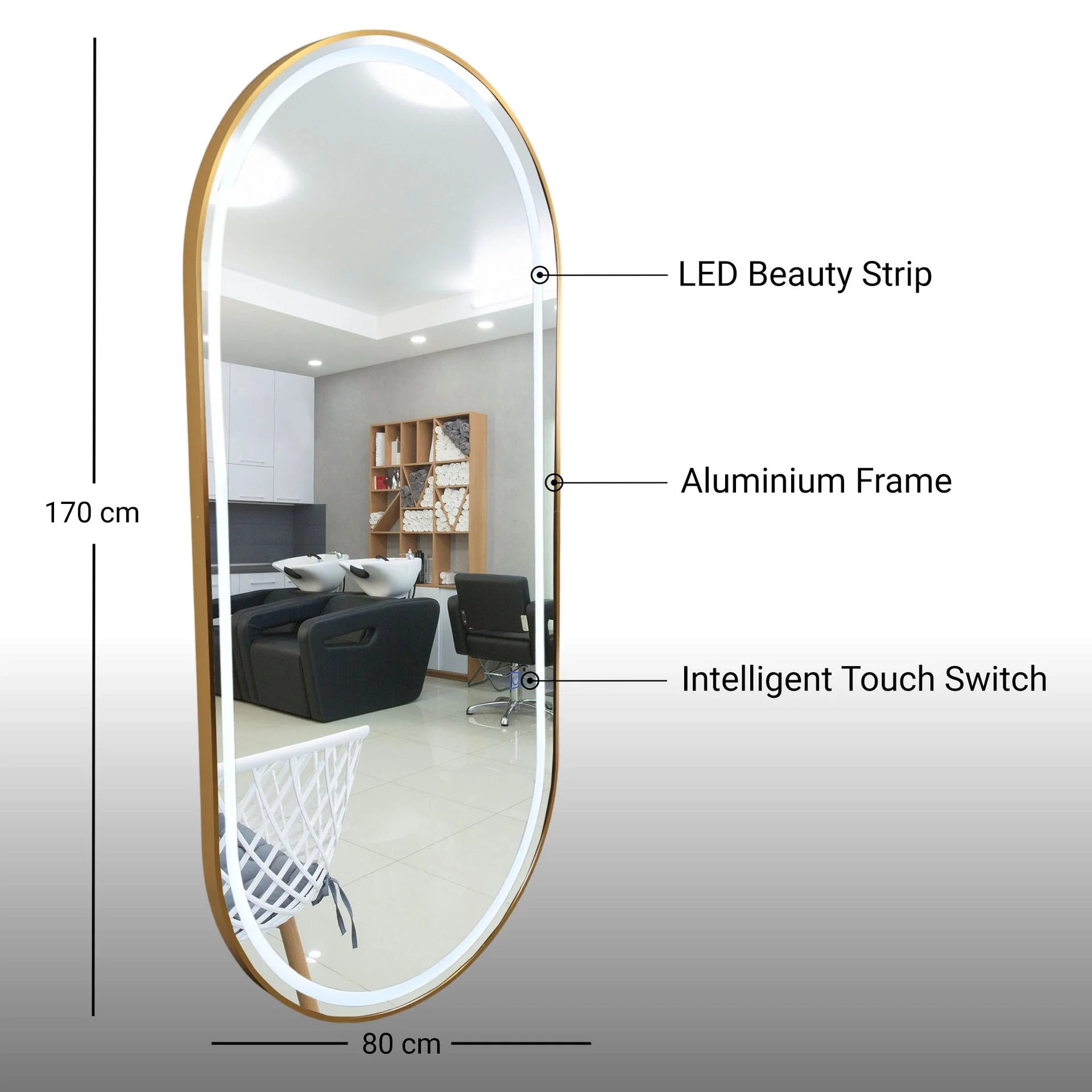 Salon Mirror - Oval LED with Gold Frame & Border Light - Image 4