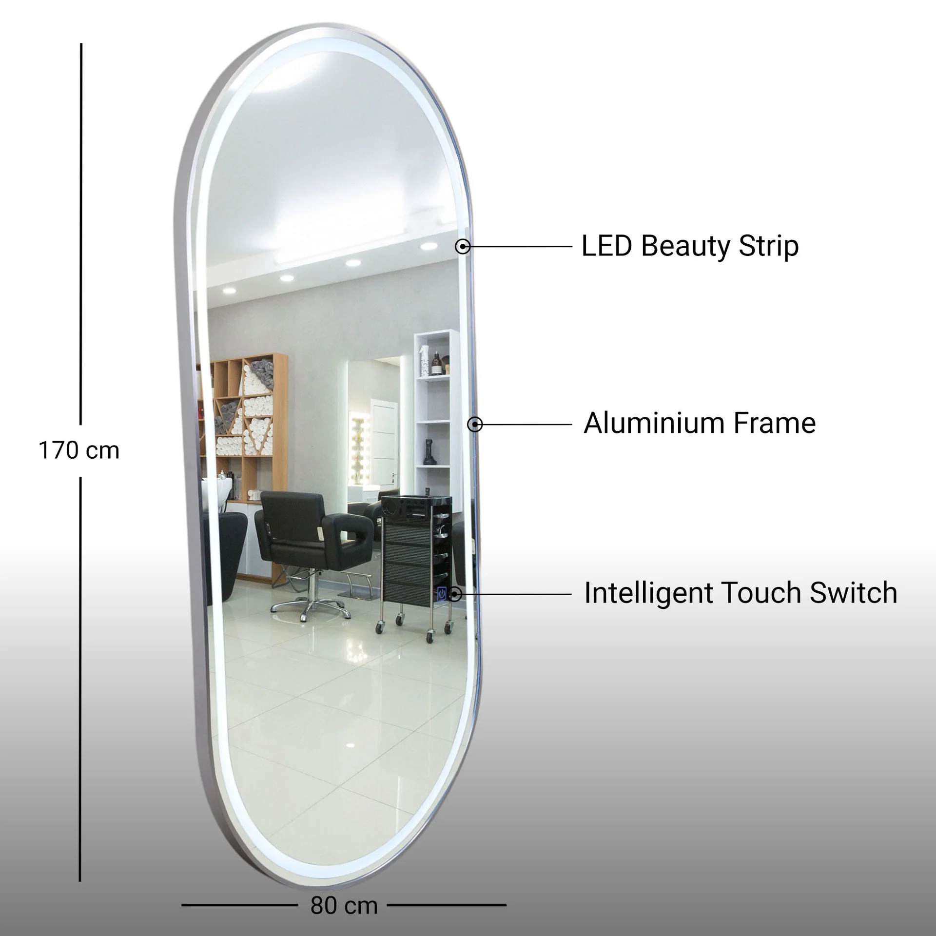 Salon Mirror - Oval LED with Silver Frame & Border Light - Image 4